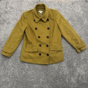 Coldwater Creek Wool Blend Winter Coat Womens XL 16 Double Breasted Pea Green